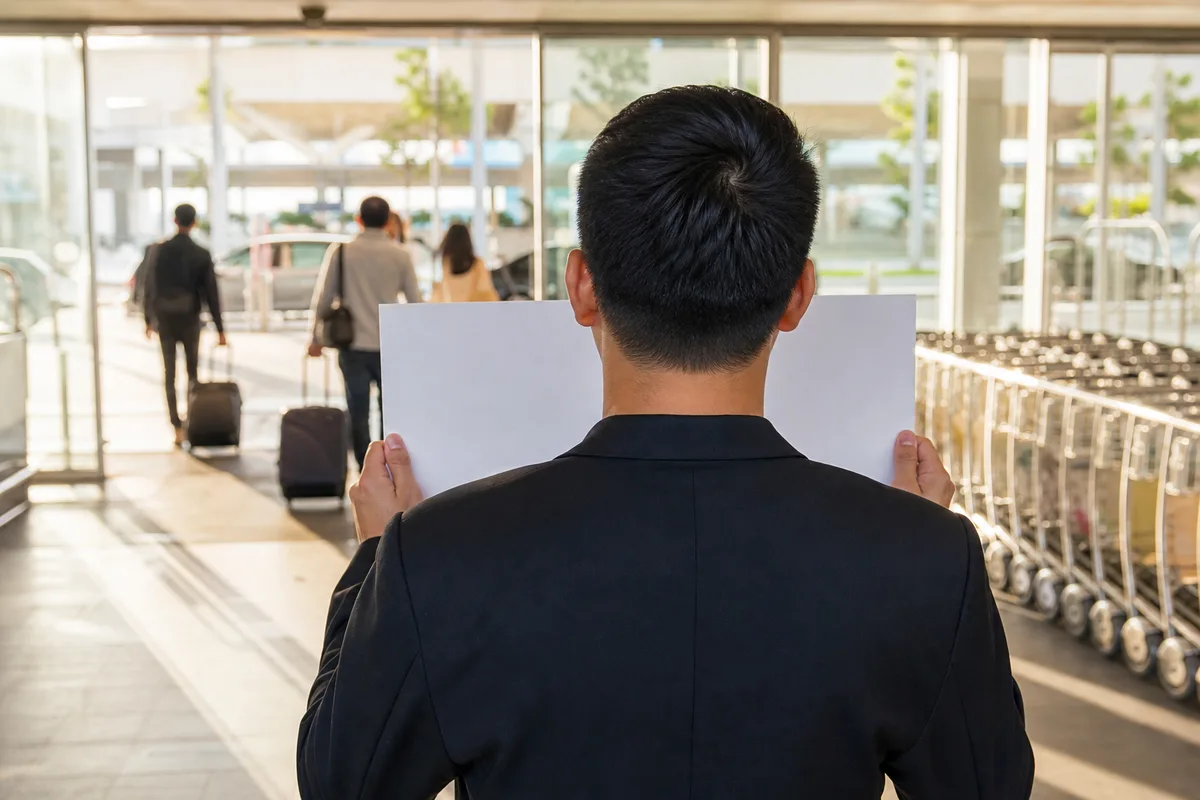 Représentant de voyage accueillant des clients à l’aéroport